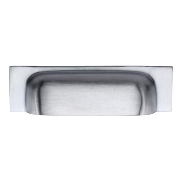C2766 96-SC • 76/96 c/c x 145x42x22mm • Satin Chrome • Heritage Brass Concealed Fix Square Plate Contemporary Cup Handle